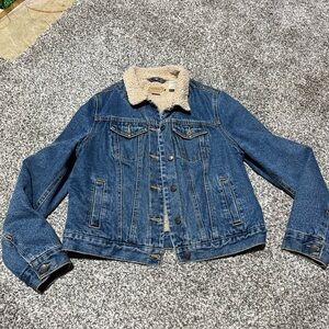 C E Schmidt Workwear Sherpa Lined Blue Jean Denim Jacket Sz Medium